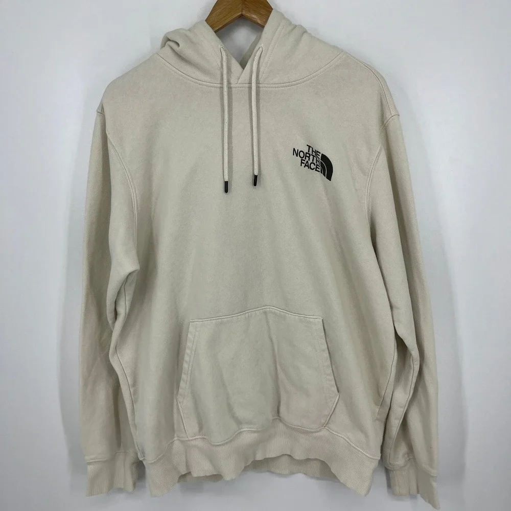 The North Face Mens Cream Never Stop Exploring Graphic Pullover Hoodie Large